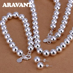 Aravant 925 Silver 8MM/10MM Bead Bracelets Necklace Chains Set For Men Women Fashion Jewelry