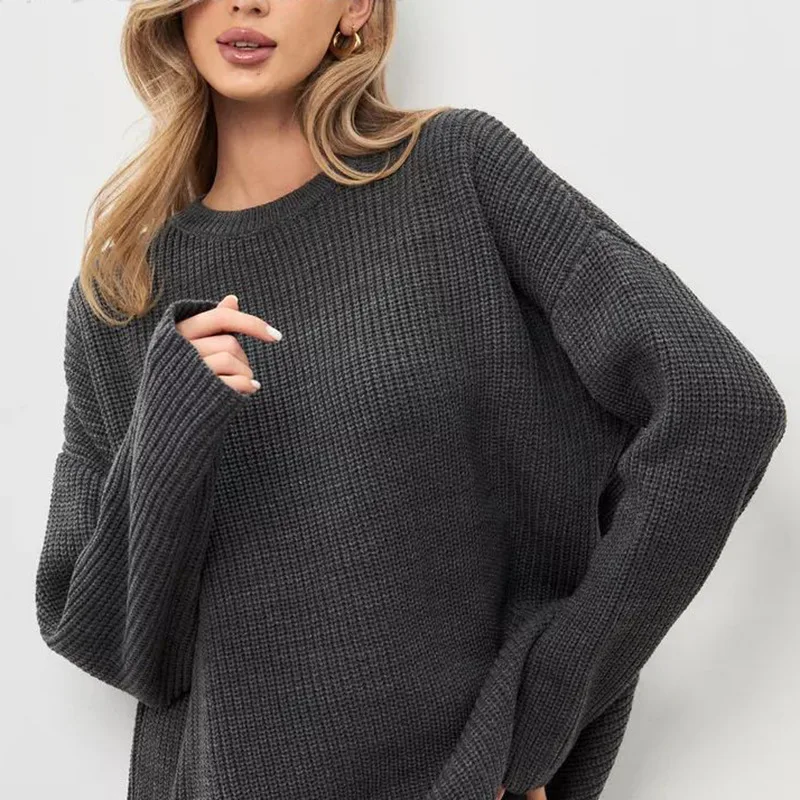 Woman Casual Sweater Sweatshirts Fall Winter Long Sleeve Drop Shoulder Crew Neck Pullover Tops With Hoodies Sweatsuits For Women