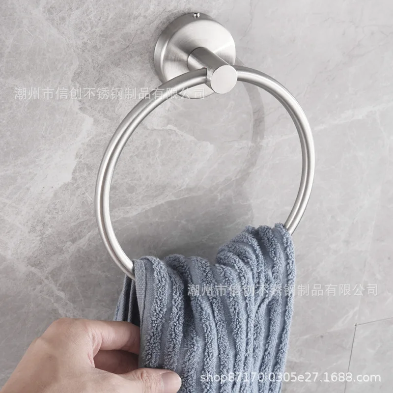 Non perforated stainless steel towel ring in bathroom and bathroom, circular oval American style towel rack hanging ring