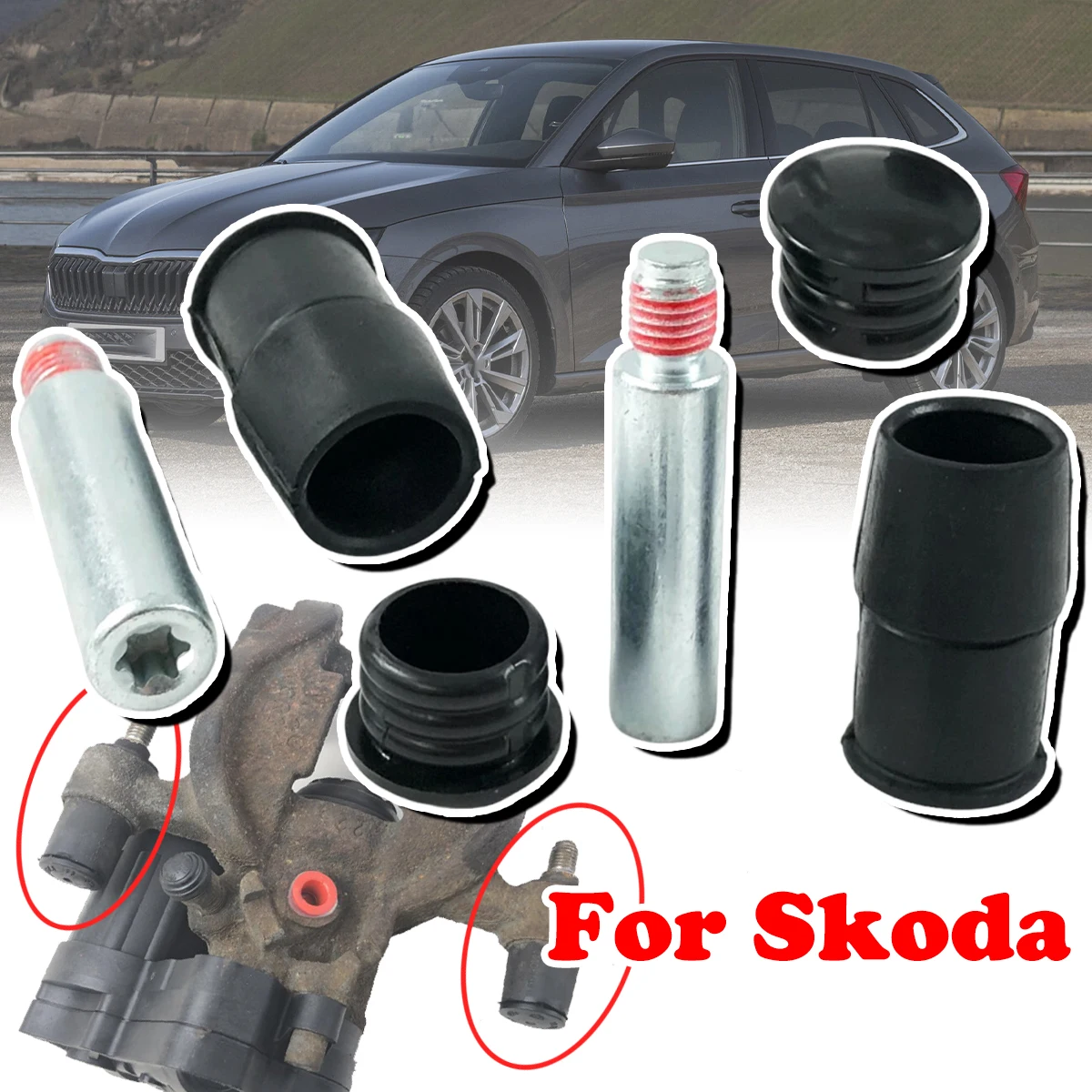 

Front Brake Caliper Slider Guide Pins Bolt Kit For Skoda Scala Yeti Octavia Left Right Disc Housing Bellows Sleeve Bushing ATE