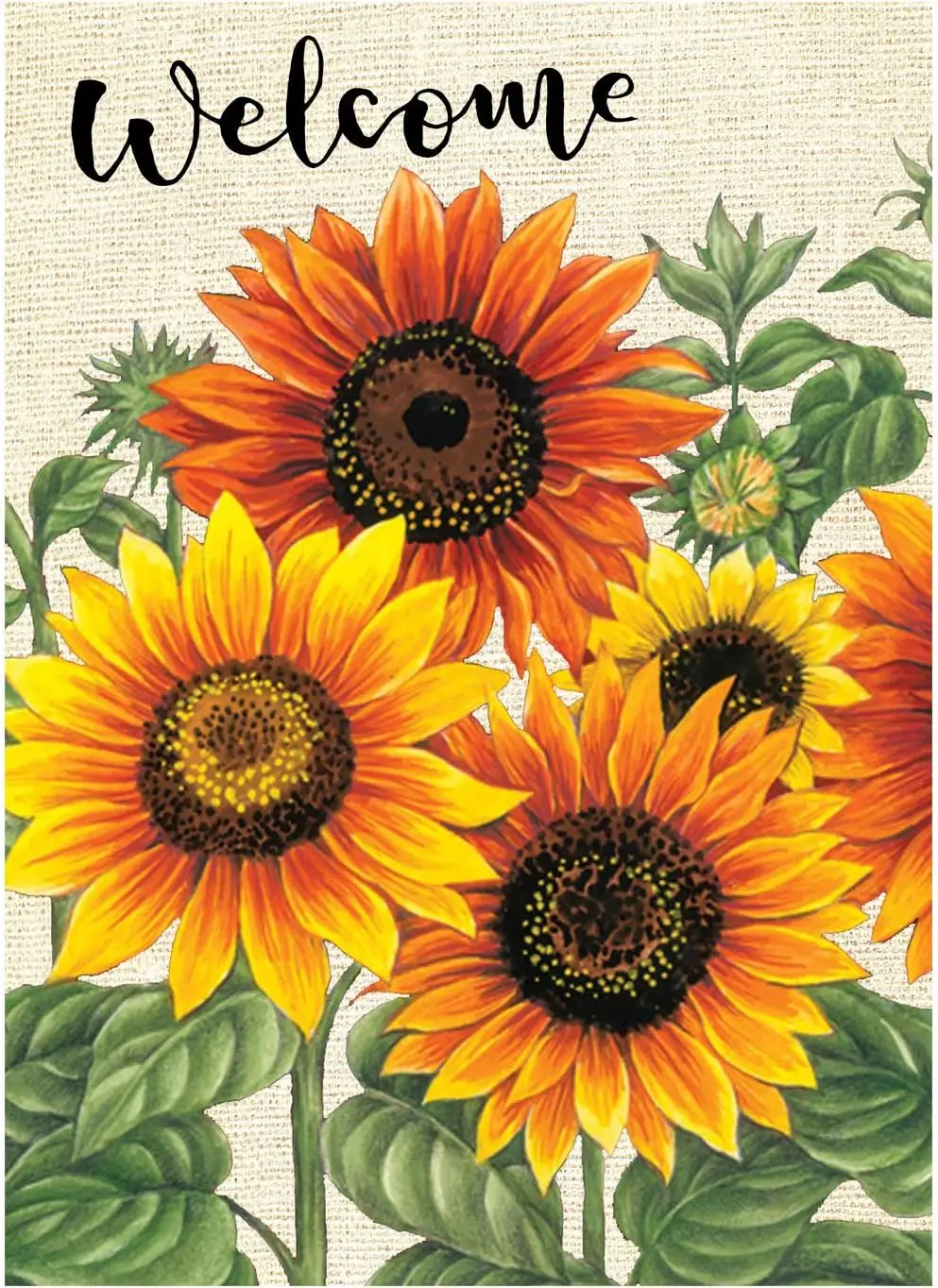 Wamika Welcome Sunflower Fall Autumn Maple Leaves Double Sided Burlap Garden Yard Flag 28