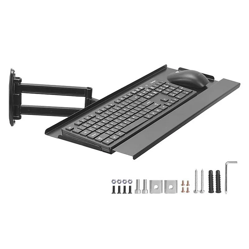 Aluminum Alloy Wall Keyboard Tray Retractable Bracket Swivel Mouse Platform Space Saving
