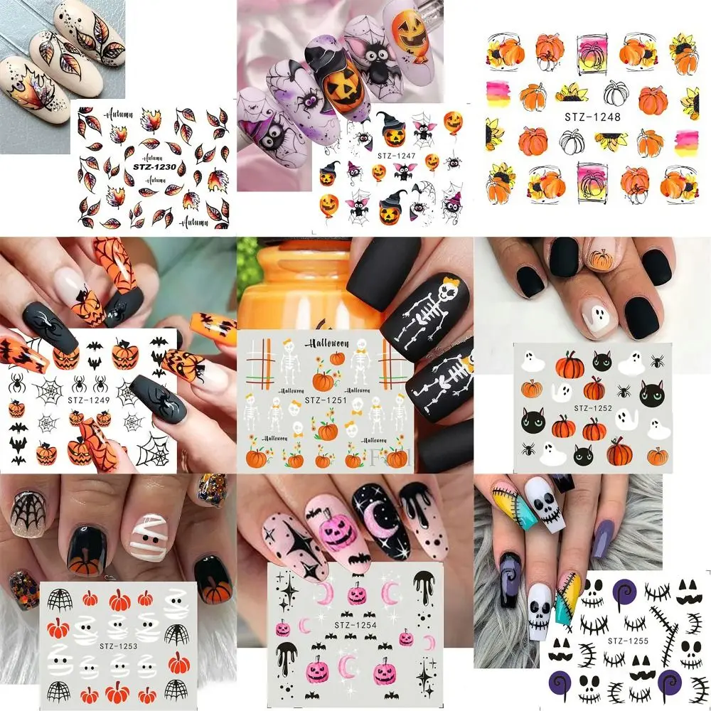 Halloween Pumpkins Nail Art Water Decals Stickers Mummy Ghost Fake Nail Accessories DIY Nail Stickers Spiders Web