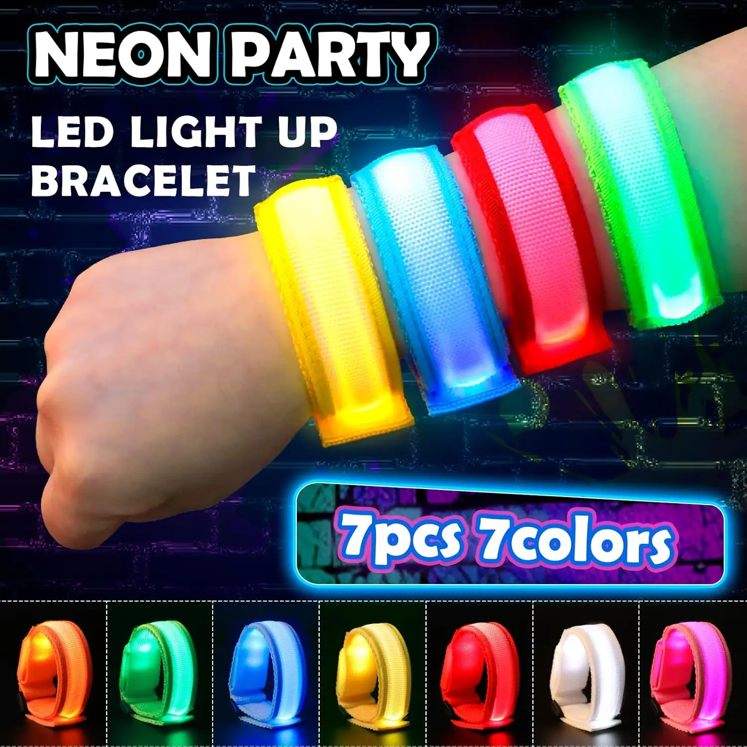 7 PCS LED Glow Bracelets,LED Light Up Bracelets,Glow in The Dark Party Favors Supplies for Halloween, Christmas,Concerts