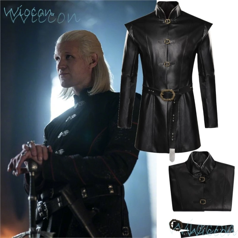 

Dragon Daemon Targaryen Cos Costume Fire Cosplay Blood House of Medieval Stage Male Leather Black Holloween Party Roleplay Set