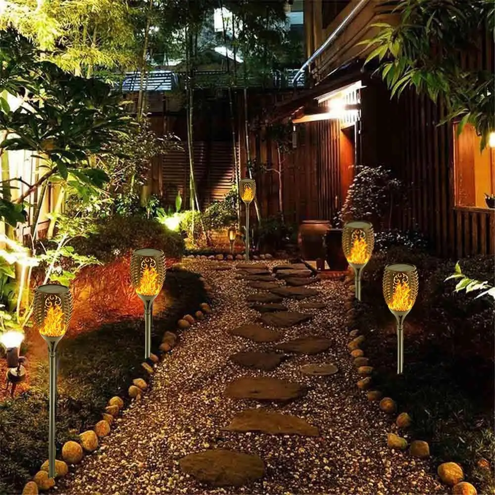 6 pçs imitação chama solar luzes led para jardim ao ar livre acampamento natal feriado lanterna led luz quintal gramado decoração da sua casa lâmpada