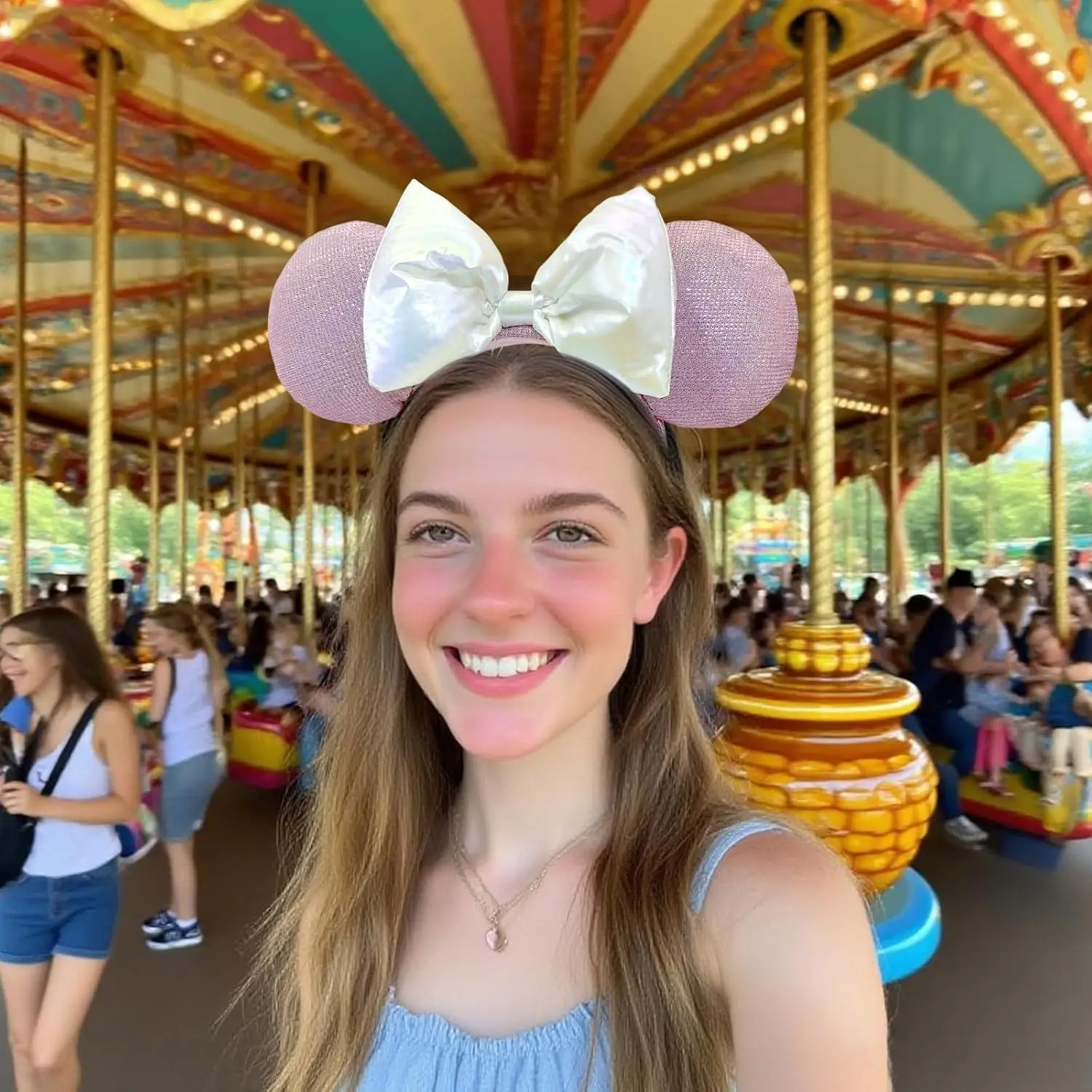 Mickey Mouse Ohr-Stirnbänder, rosa weiße Schleife, Haarbänder, Halloween, Weihnachten, Geburtstag, Party, Prinzessin, Cosplay, Kostüm für Frauen und Mädchen