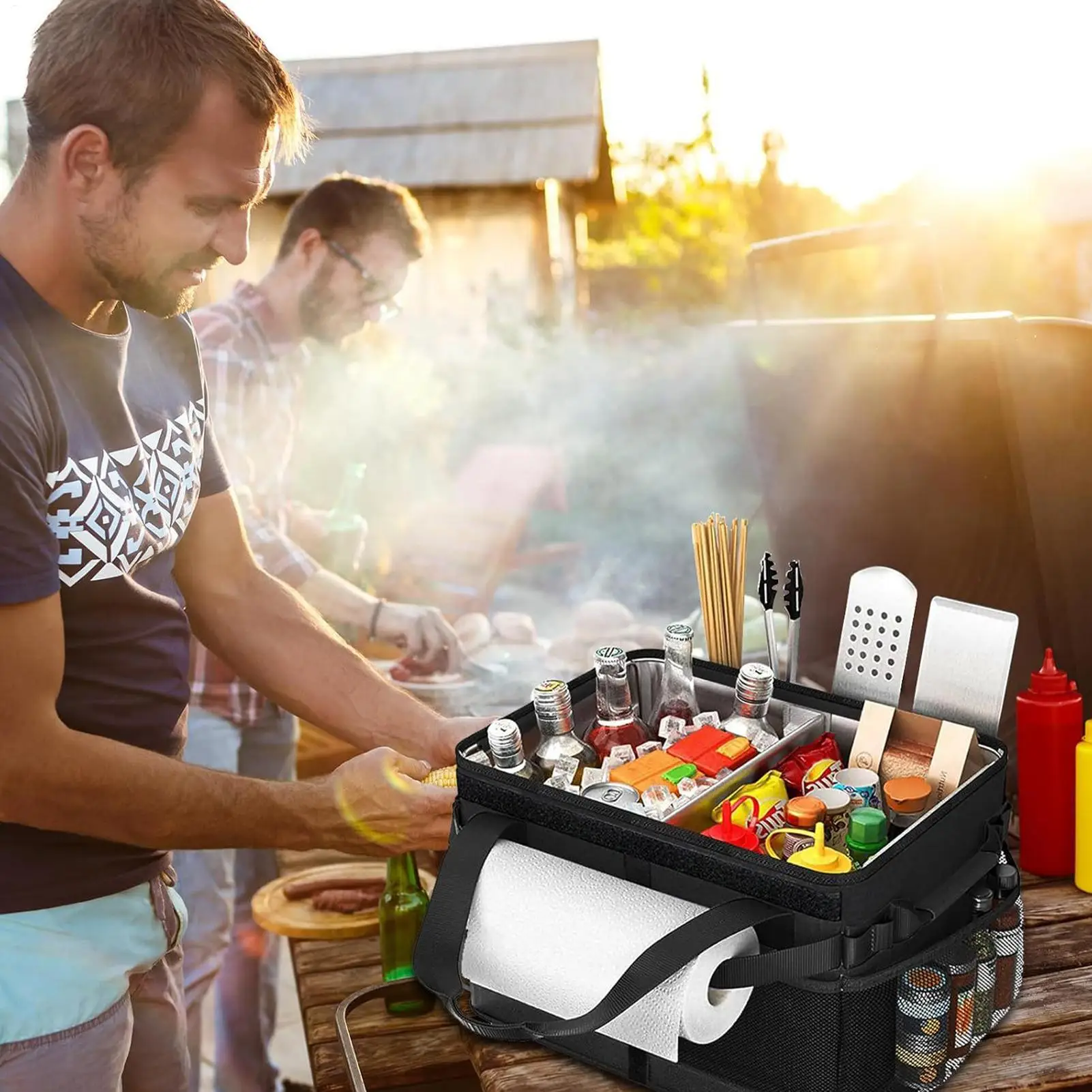 Picnic Bag Foldable Large Capacity Pouch Insulated Picnic Cooler Bag For Park Camping Travel Recreation Outdoor Beach Barbecue