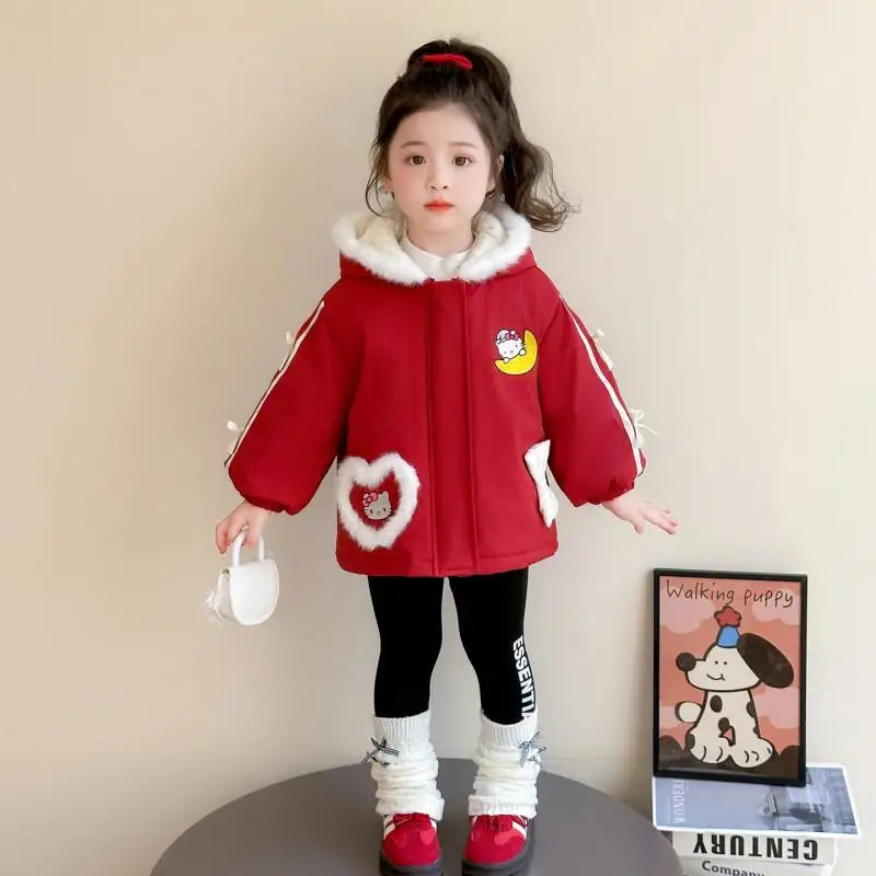 

Sanrio Hello Kitty Kawaii Y2k Anime Children's Clothing Baby Jackets Luxury Padding Bobo Shozu 2025 Girls Girls' Jacket Coat
