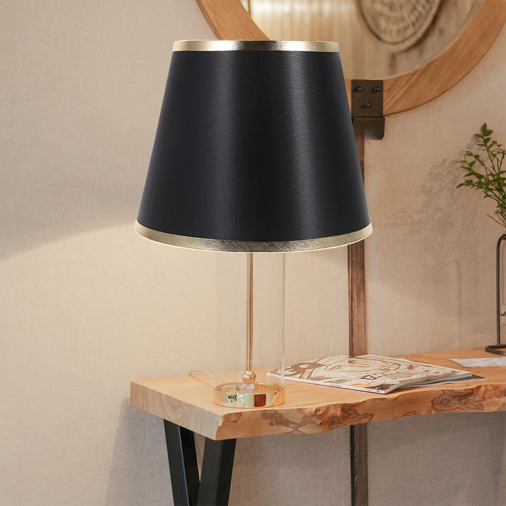 

E27 Round Fabric Lamp Shades Black Gold 19CM Desk Table Cover Replacement Modern Bedroom Study Lighting Accessories