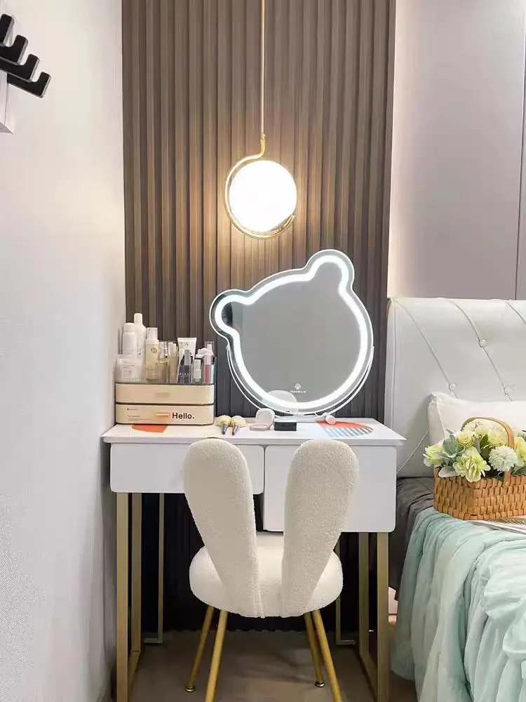 Cute crooked neck bear rotatable desktop LED with light fill light intelligent luminous is a vanity mirror