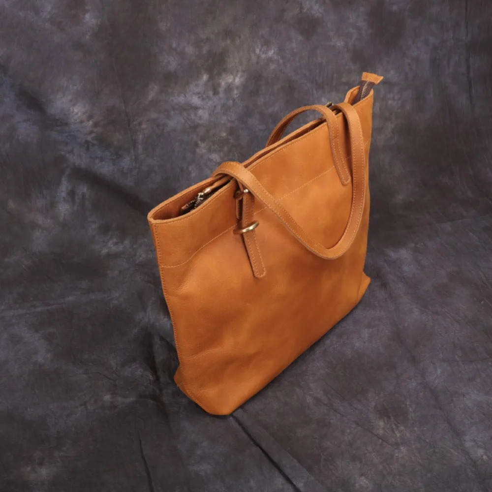 حقيبة يد، حقيبة كتف فاخرة للجنسين، طبقة أولى بسيطة من جلد البقر، حقيبة كتف كمبيوتر متعددة الاستخدامات للسفر المحمول #4