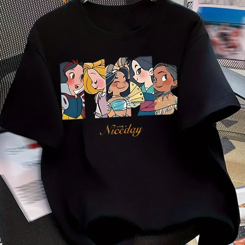 

Мужская футболка из чистого хлопка с принтом принцессы Диснея, новая летняя повседневная модная мужская и женская уличная одежда