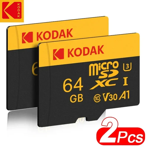 Kodak-tarjeta de memoria Micro TF, tarjeta Flash 4K Full HD, 64GB, U3, V30, para teléfono/ordenador, con Adaptador SD, 2 piezas