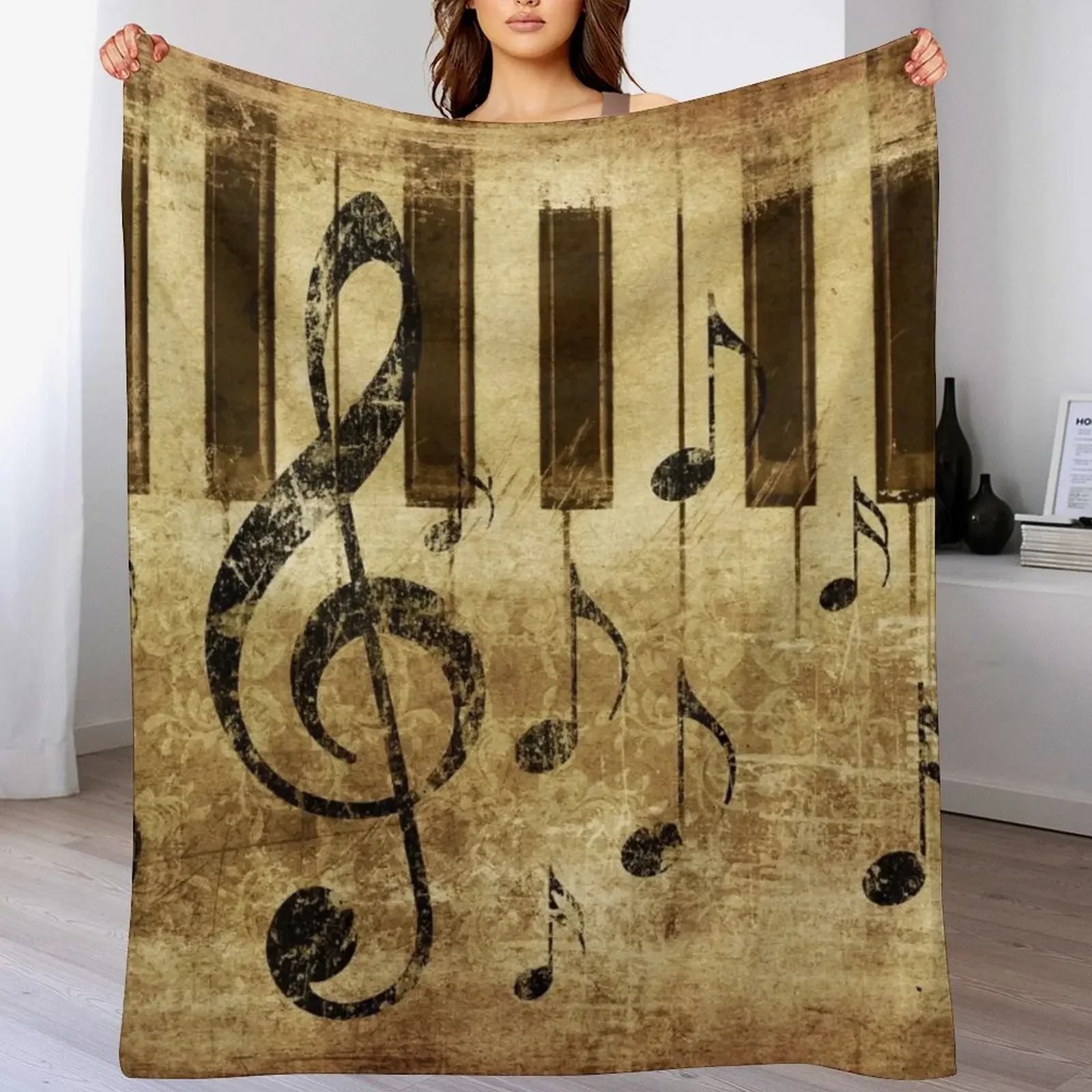 

Music notes and piano keys Throw Blanket Modern Design Soft Blanket for Home Decor