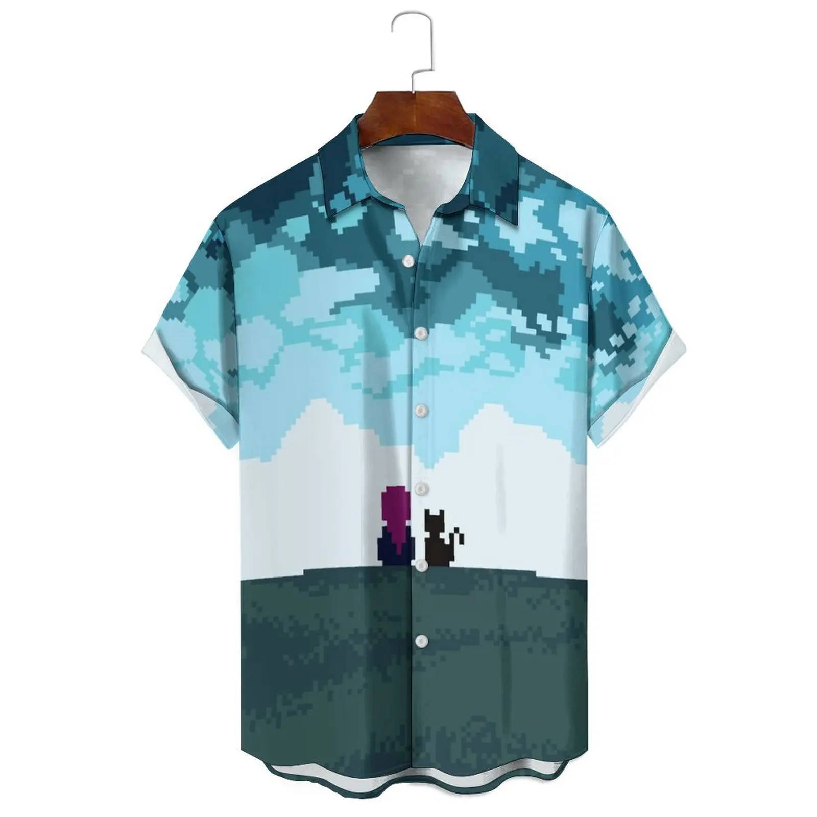 

Men's/Women's Summer Loose Casual Abstract Pixel Block Illustrated Print Multi-Color Fashion Everyday Lapel Short-Sleeved Shirt