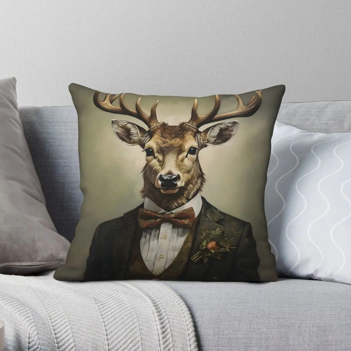 Dapper Deer Portrait Square Pillowcase Polyester Linen Velvet Creative Zip Decorative Pillow Case Room Cushion Cover 18