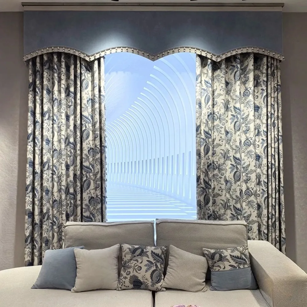 Luxury Palace Style European American Printed French Vintage Blackout Drapes Valance Curtains for Living Room High End Custom