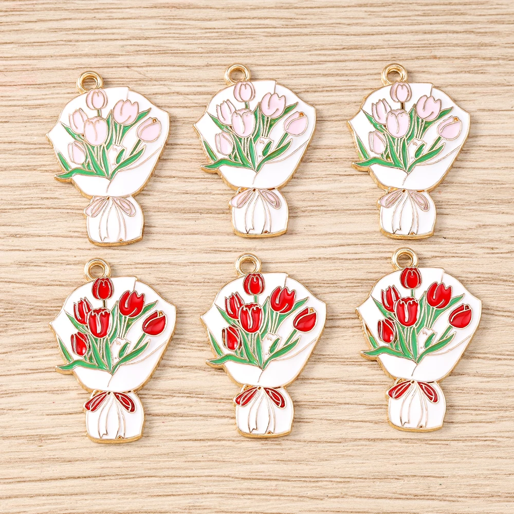 

10pcs 18x27mm Cute Enamel Flower Bouquet Charms Pendants for Jewelry Making Necklaces Earrings Bracelets DIY Crafts Accessories