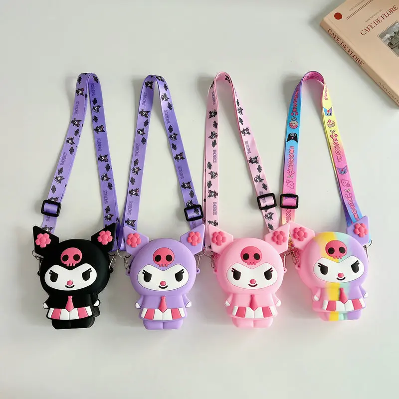 Sanurgente Kuromi-Sac à Main observateur et Étanche en Silicone avec Fermeture Éclair, Interrupteur, Mignon, Initié, Portefeuille pour Enfants, Petit, Rangement, Cadeaux