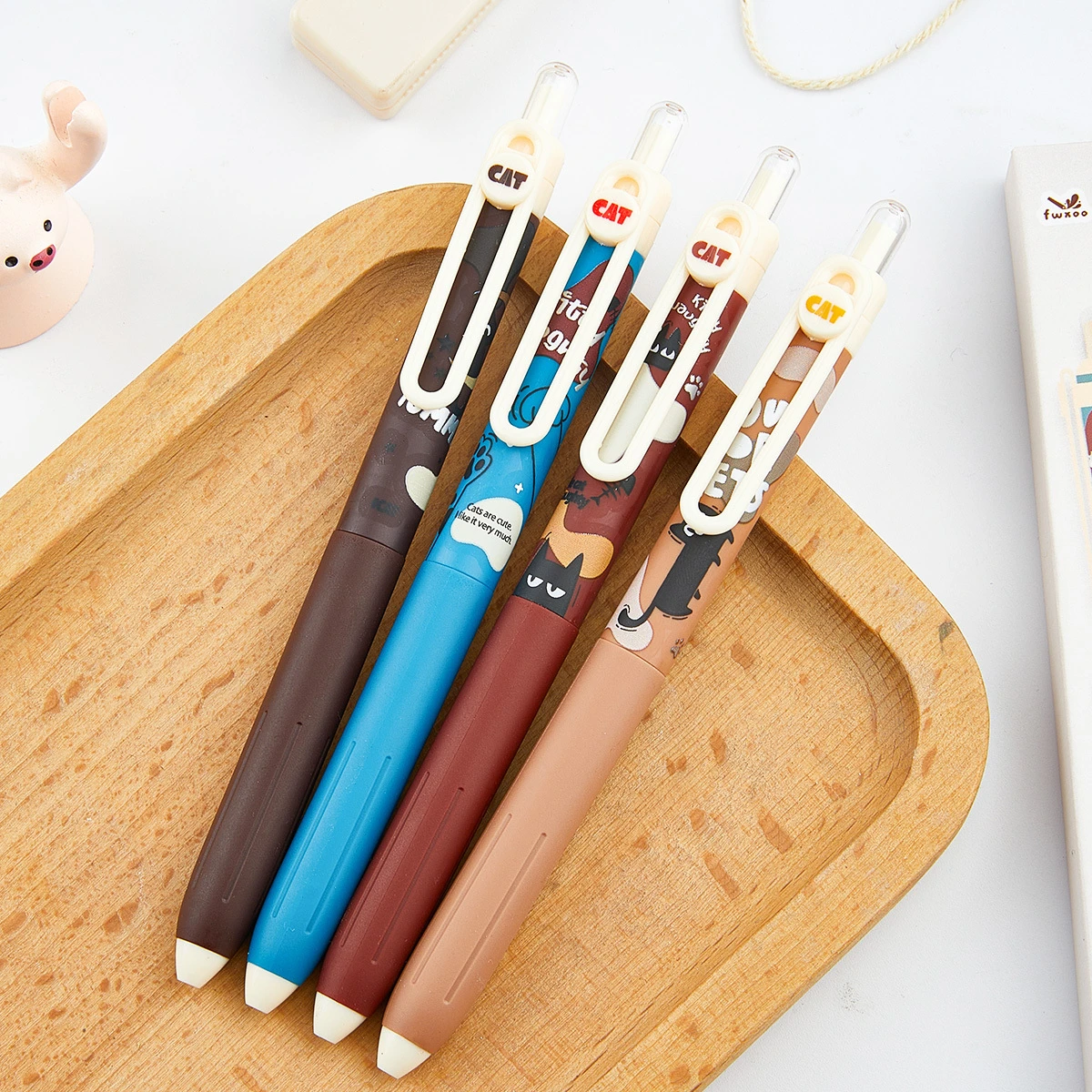 4pcs Cartoon Cat Push-Button Neutral Pens, 0.5mm Fine Ink, Smooth Writing, Soft Grip, Ideal for Students, Office, School Supplie