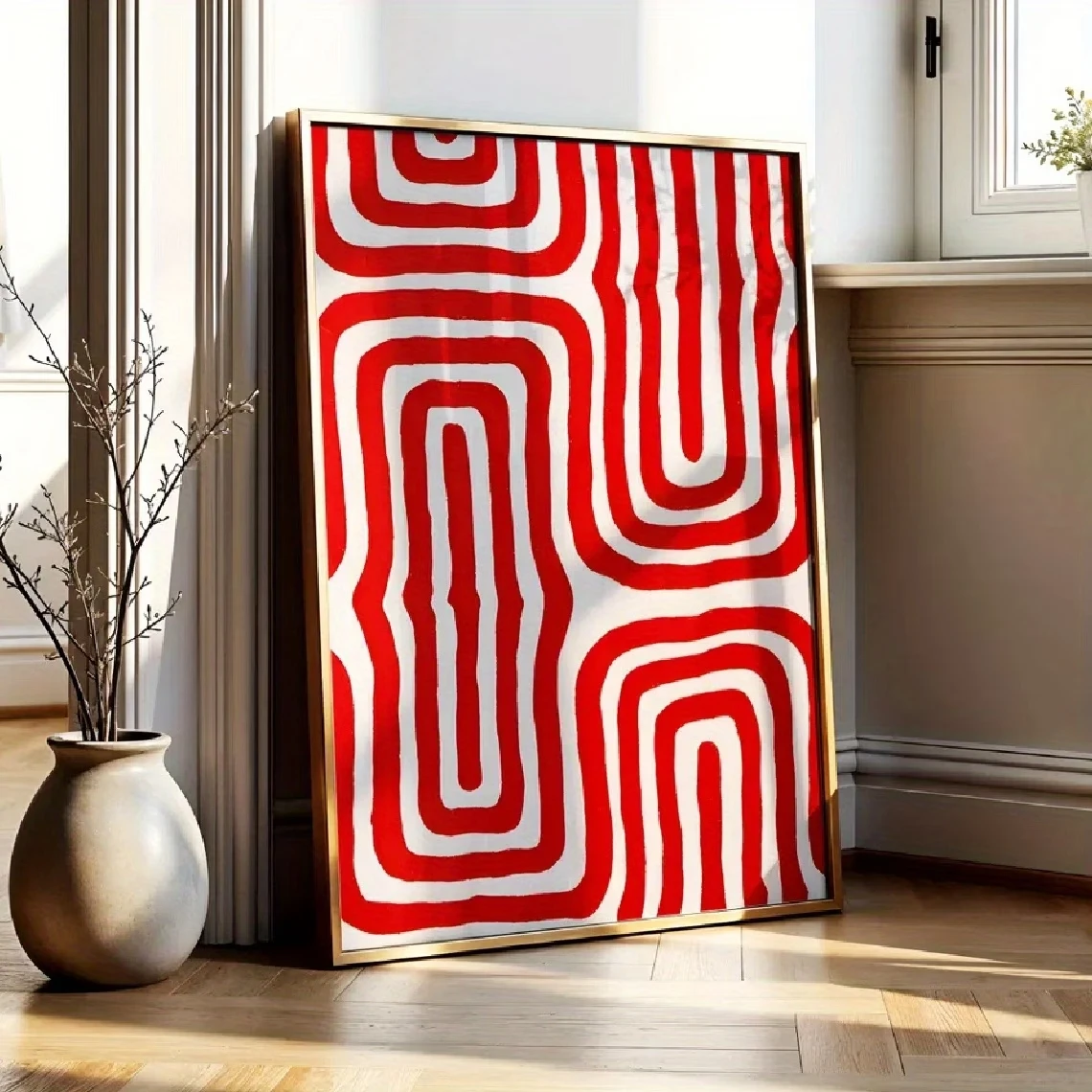 Modern,Retro A Red Geometric Design Wall Art Print Canvas Painting Poster Picture For Bedroom,Living Room Home Decor image 4