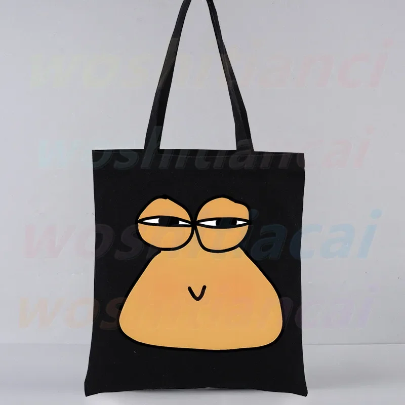 Hot Game My Pet Alien Pou Black Canvas Bag Casual Large Hand Bags For Women Ladies Shopping Handbag Print Large Capacity Bag