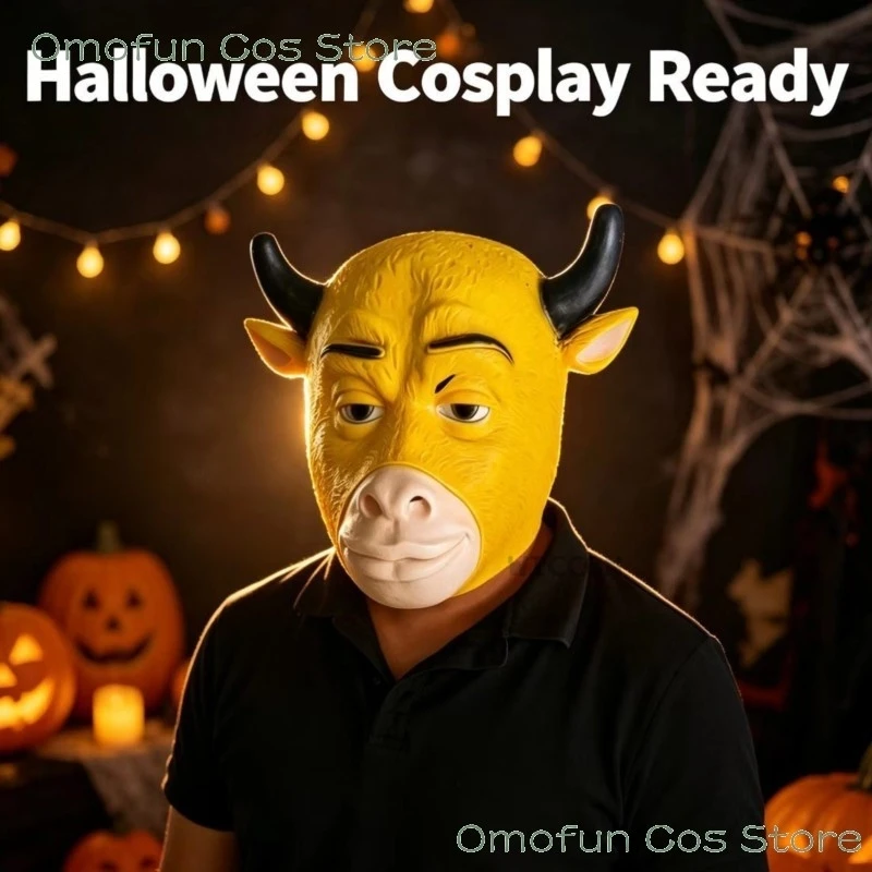 New Arrival The Ox Comes Halloween Latex Yellow Bull Head Mask Movie‑Themed Funny Novelty Nilai Head Mask for Party Cosplay