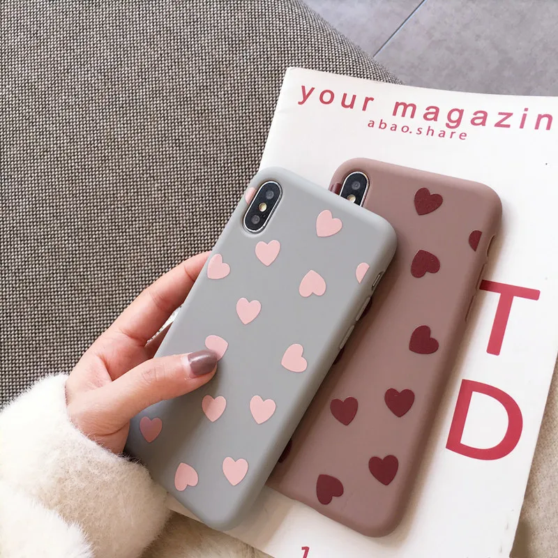 JAMULAR Cute Love Heart Phone Case For iPhone XS MAX 11 Pro XR X 7 8 6 6s Plus Fashion Soft Matte Back Cover Silicone Shell Bag