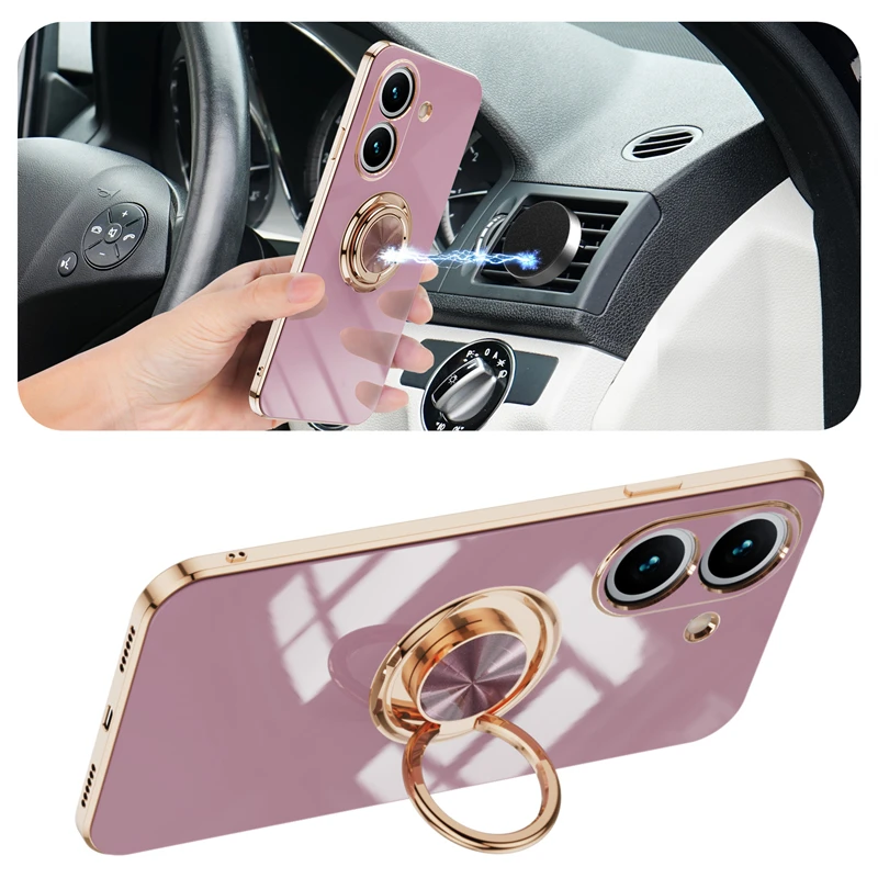 For Xiaomi Poco C65 Case Luxury Plating Magnetic Ring Stand Phone Case for PocoC65 Poco C65 Little C 65 Soft Silicone Back Cover