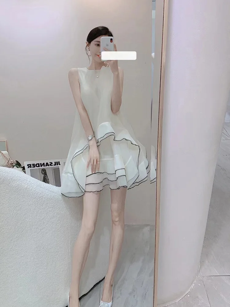

Элегантное короткое платье для женщин на день рождения, с юбкой, с завышенной талией, в корейском стиле, однотонное, летнее, модное