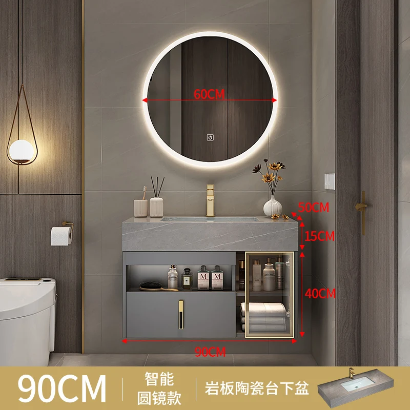 Hxl Stone Plate Ceramic Bathroom Cabinet Combination Light Luxury Wash Basin Wash Inter-Platform Basin