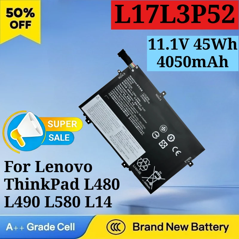 New L17L3P52 11.1V 45Wh 4050mAh Battery for Lenovo ThinkPad L480 L490 L580 L14 Gen 1 Series 01AV466 01AV463 L17M3P53 L17C3P52