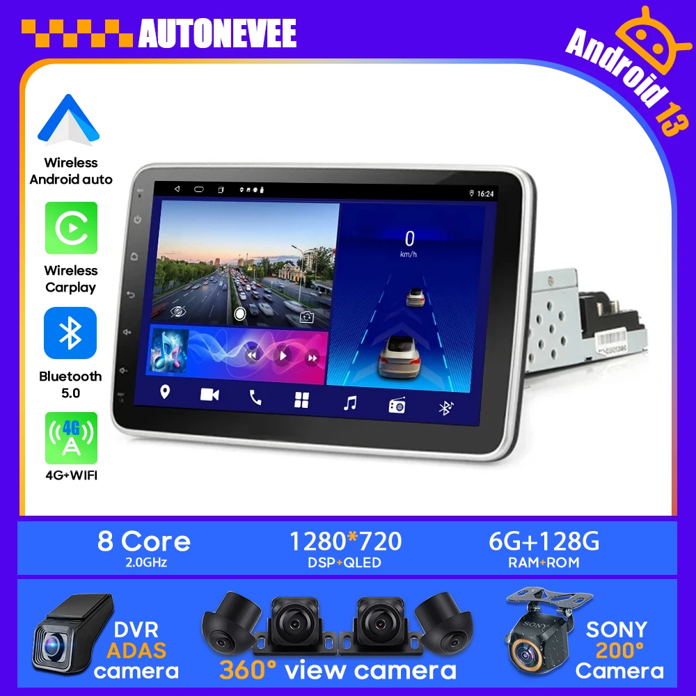 Universal 1 Din Android 12 Carplay Android 13 Auto For Car Head Unit Stereo Radio Multimedia Video Player GPS BT Carplay 4G