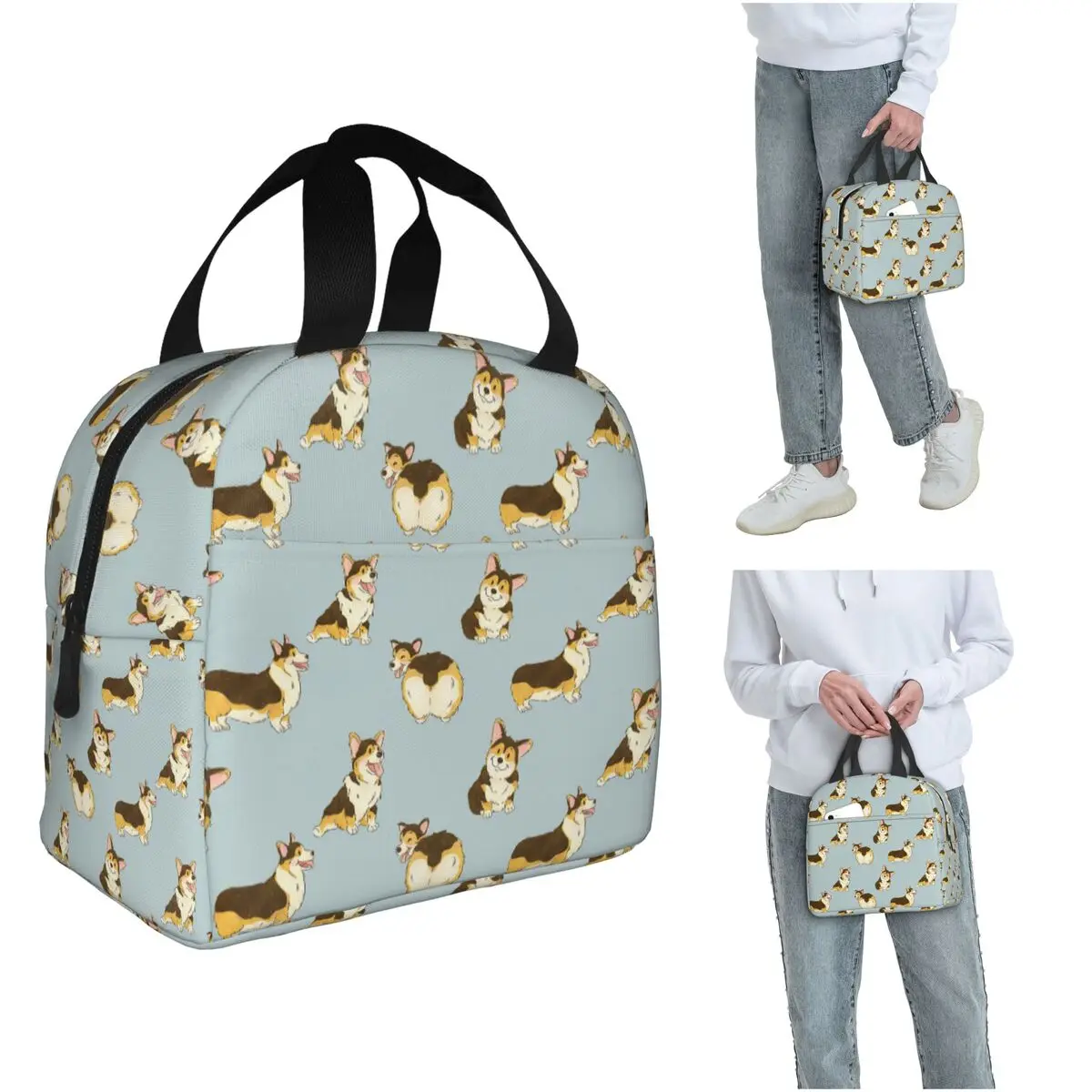Tri Color Corgi Dog Insulated Lunch Bag for Women Kids Portable Food Boxes Thermal Lunch Box Tote