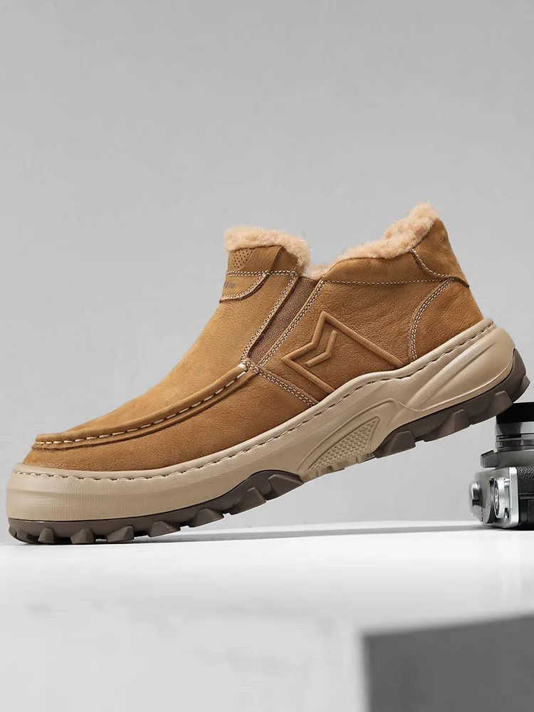 Botas de nieve XUXA para hombre, de caña alta, forradas con lana, cálidas, de algodón, estilo vintage, de cuero auténtico, para la nieve.