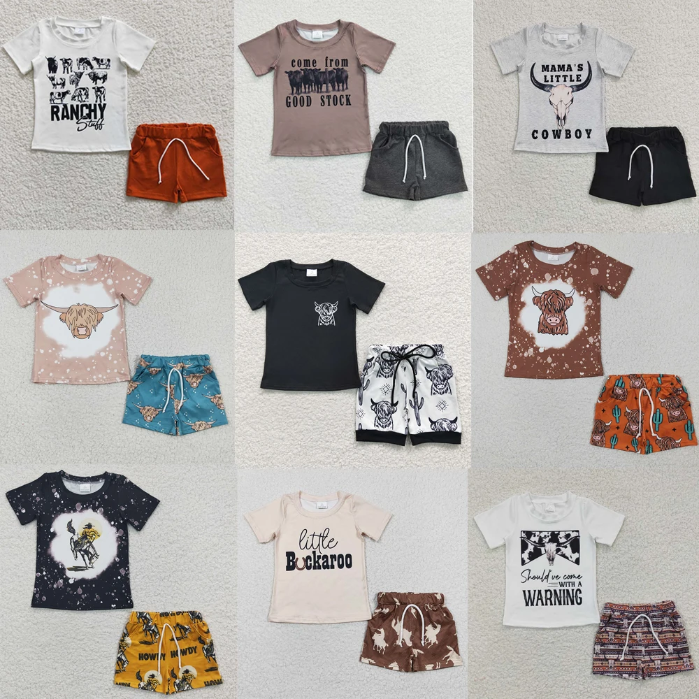 

Wholesale Baby Boy Summer Set Children Short Sleeves Cotton Tee Cow Shirt Toddler Infant Pocket Shorts Kid Western New Outfit