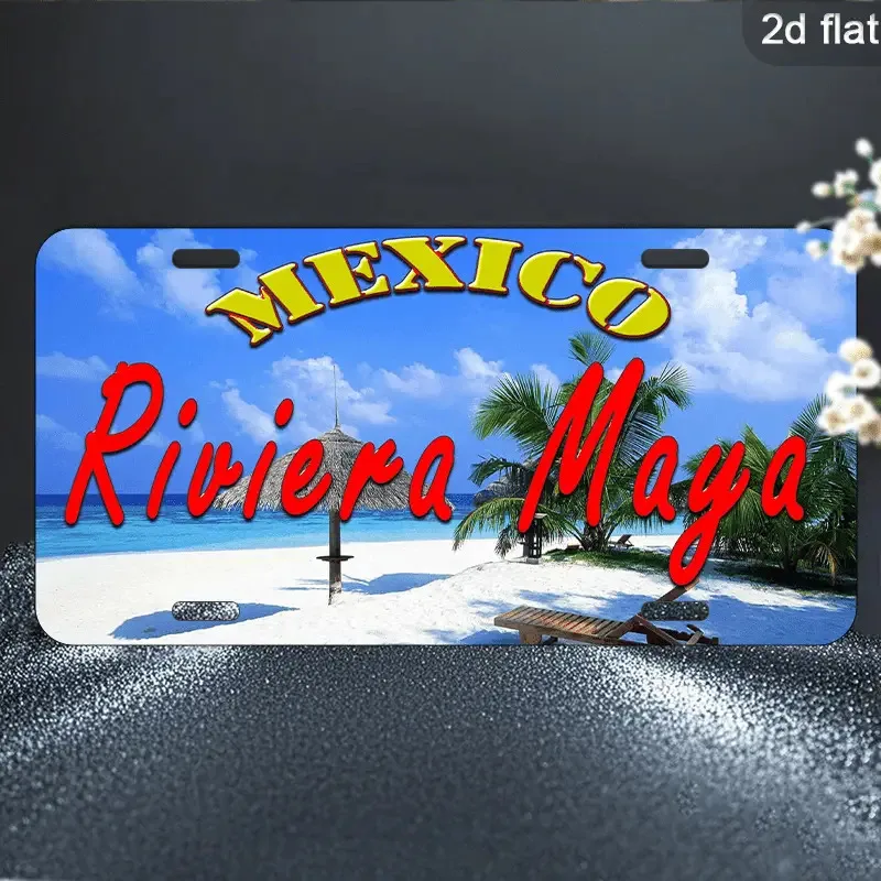 لافتة معدنية مسطحة ثنائية الأبعاد، عتيقة للمكسيك ريفييرا مايا - ملصق شاطئ ساحلي كبير مقاس 6 × 12 بوصة - مياه فيروزية وكنكون