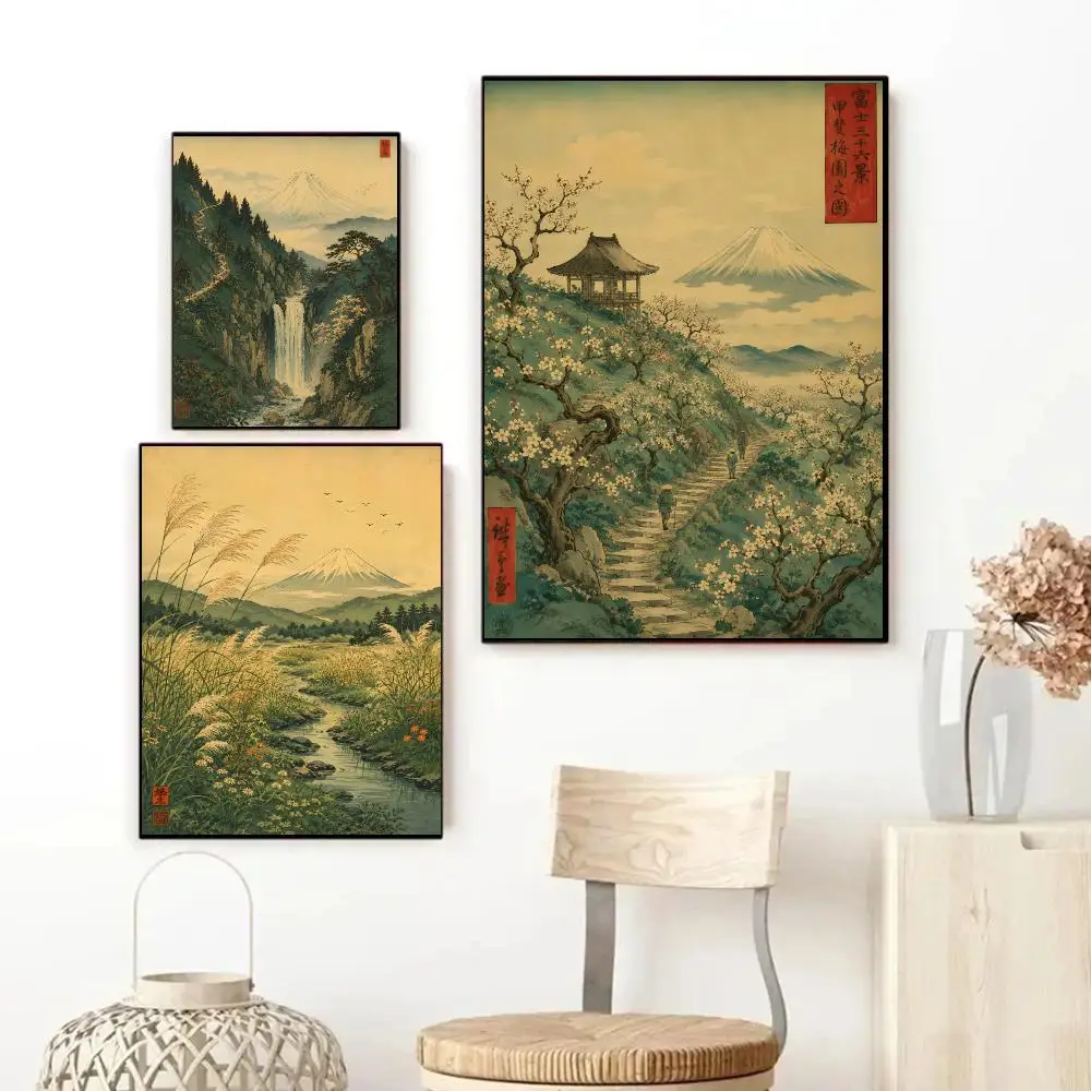 Mount Fuji Japanese ukiyo-e landscape Poster Art HD Advanced Aesthetic Printing Paper Wall Art for Living Room Home Decor