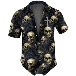 Schädel Männer Hemden Horror 3D-Druck lässig Hawaii Hemden Mann Retro-Shirt für Mann Straße Knopf kurze Ärmel Revers Kleidung 2024