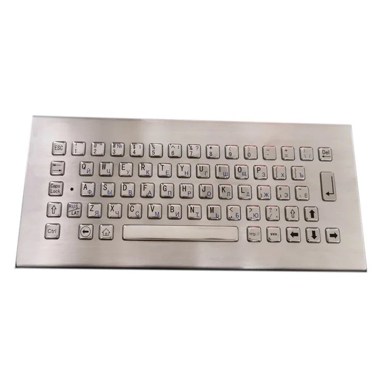 Standard wired desktop Russian  65  keys waterproof  stainless steel metal industrial mechanical keyboard