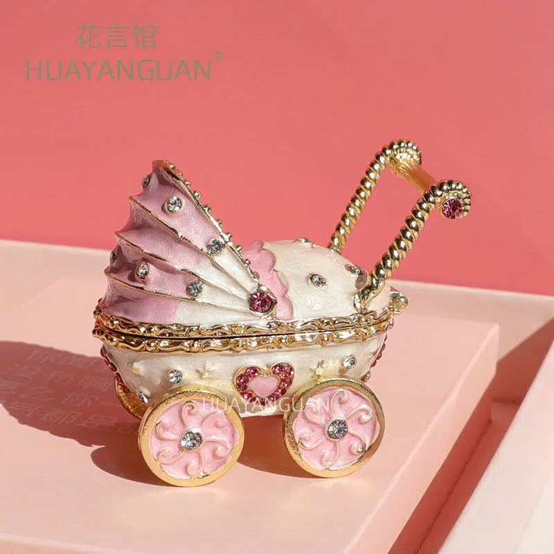Baby Stroller Earring Jewelry Box Metal Alloy Desktop Storage Case Tooth Box Gift