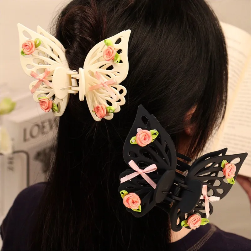 

Flower Butterfly Hair Clip Double-layer Temperament Shark Clip Women's Frosted Hair Clip Hair Accessories Styling Hair Clips