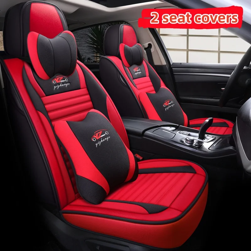 

(Luxury Edition) Dual Front Seats, Equipped with 2 Comfortable Headrests and 2 Soft Lumbar Supports, Luxurious Linen Full-Cover Car Seat Covers, Universal Fit, Comfortable, Breathable, Wear-Resistant, Suitable for All Seasons, Three-Dimensional Design and
