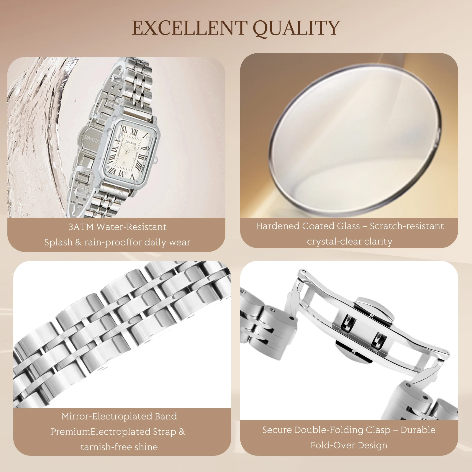 Luxury women's quartz watch with stainless steel strap, casual and stylish, a light luxury gift, includes watch adjustment tools