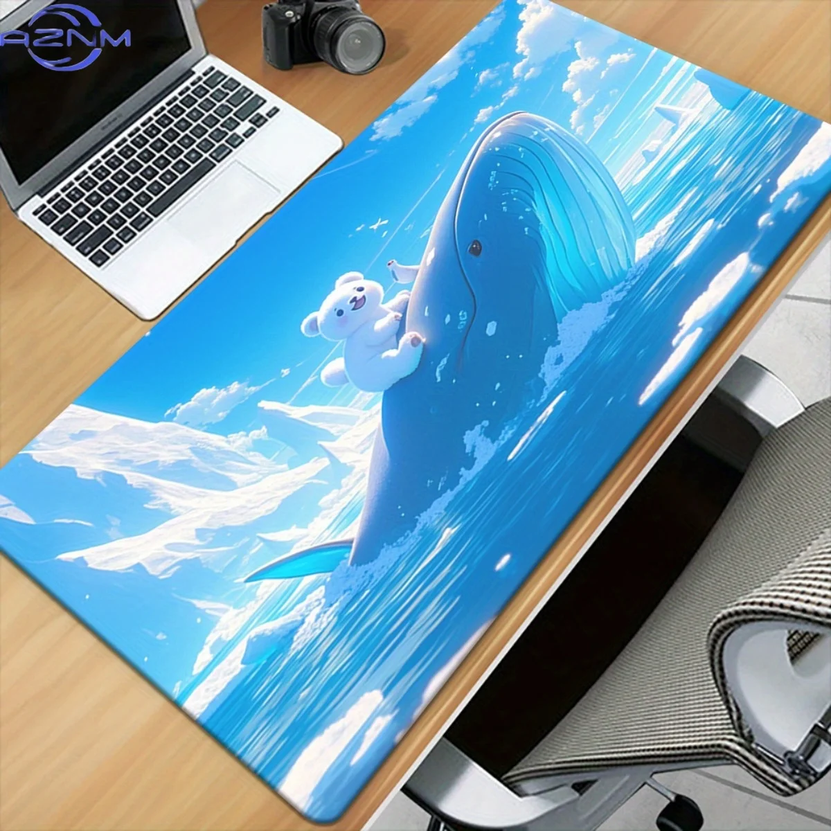 1pc Whale in a Dynamic Ocean Wave Setting HD Printed Pad for Desk, Multi Functional XXL Mousepad, Keyboard Gaming Mouse Mats, Of