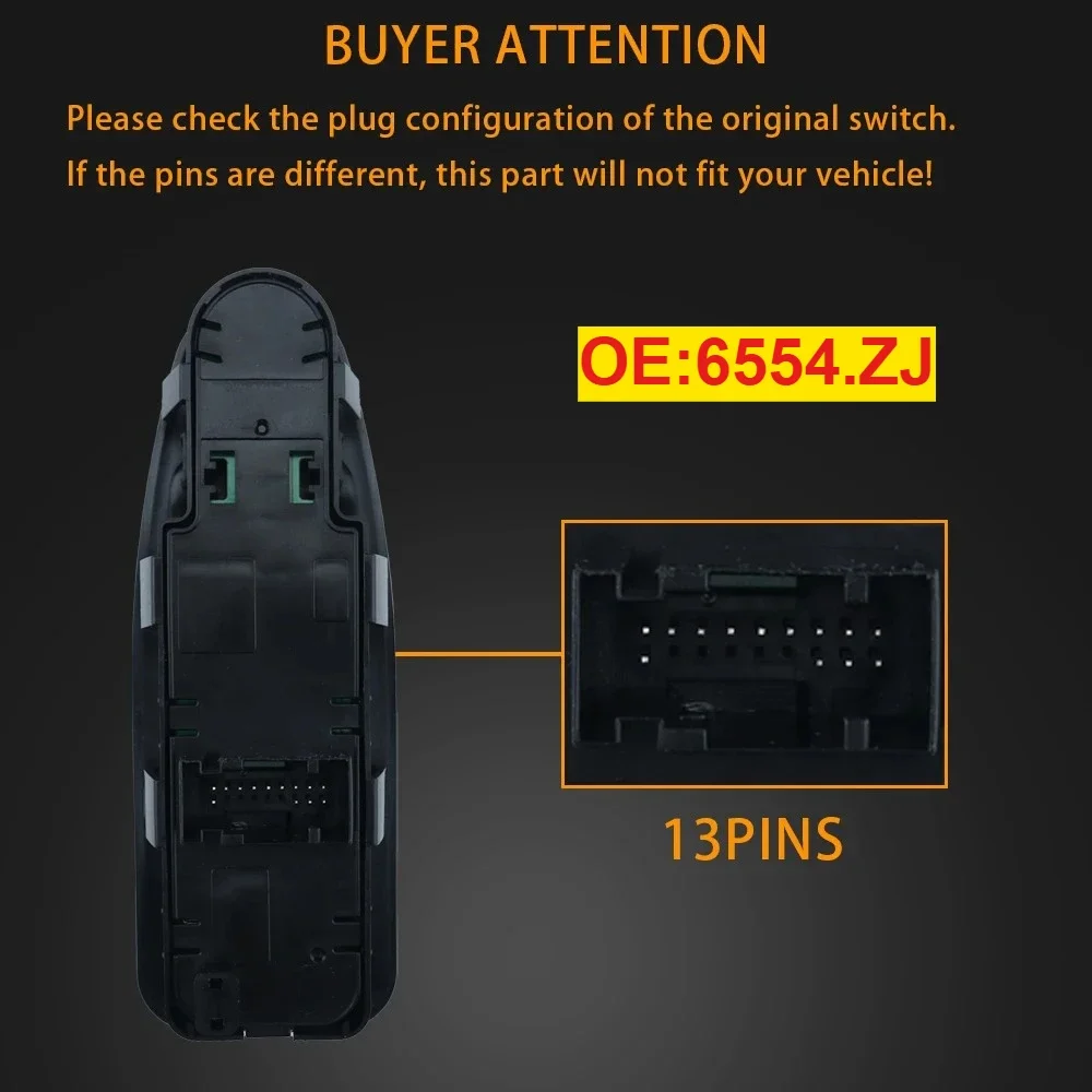 For Scudo Citroen Jumpy Citroen Dispatch Peugeot Expert 2007-2016 Power Window Switch Control Button 6554.ZJ 6554.ZH - view 6