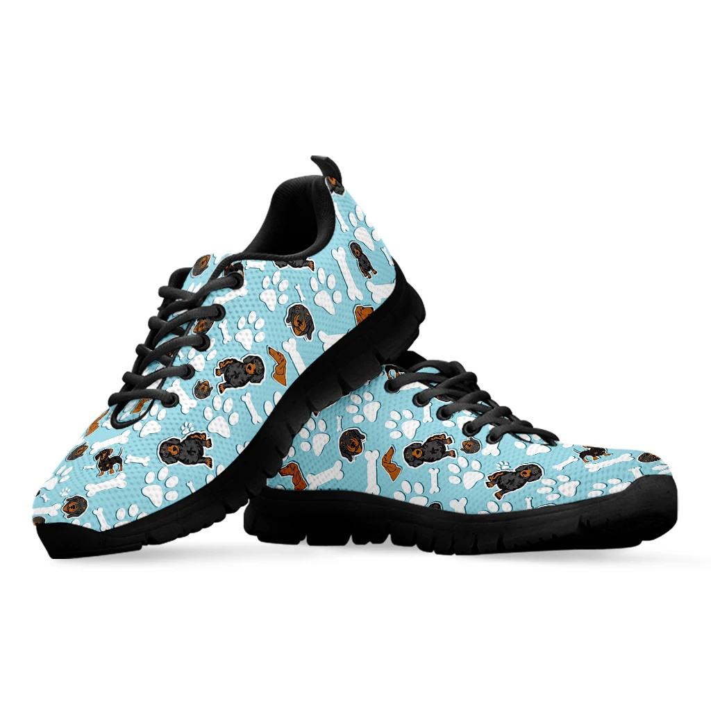 INSTANTARTS Light Blue Dachshund Pattern Dog Paw Print Lightweight Lace-up Sneakers Fashion Platform Animal Print Shoes Zapatos