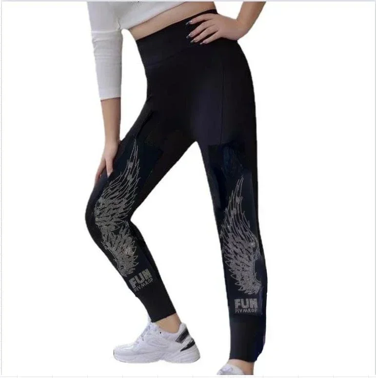 

Black Leggings for Women High Waist gemstones Pants Women sexy rhinestones leggings Pants autumn bodycone leggings