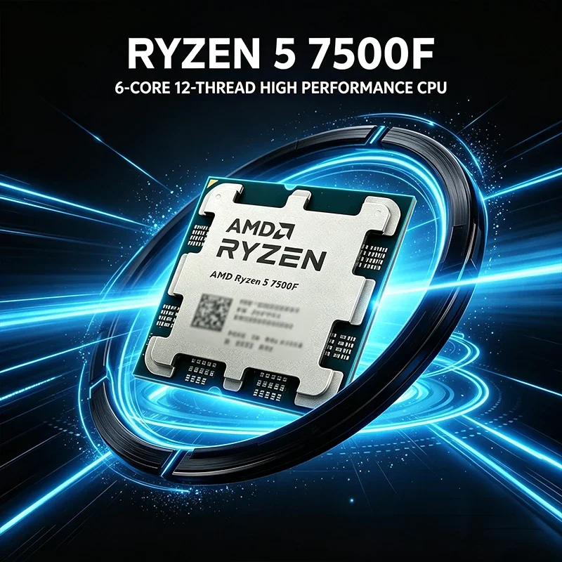 AMD Ryzen 5 7500F 3.7GHz 6-Core 12-Thread Processor with 32MB L3 Cache 65W TDP Socket AM5 for PC Gaming Supports DDR5 Memory